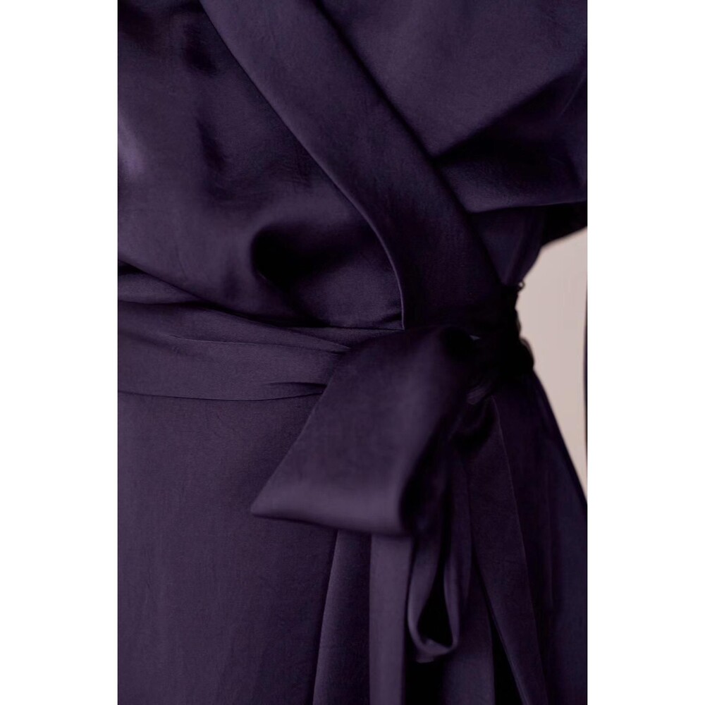 NWT C/MEO Collective Navy Satin Wrap Dress - Picture 4 of 4